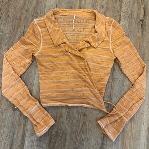 Free People Orange Striped Wrap Hoodie
